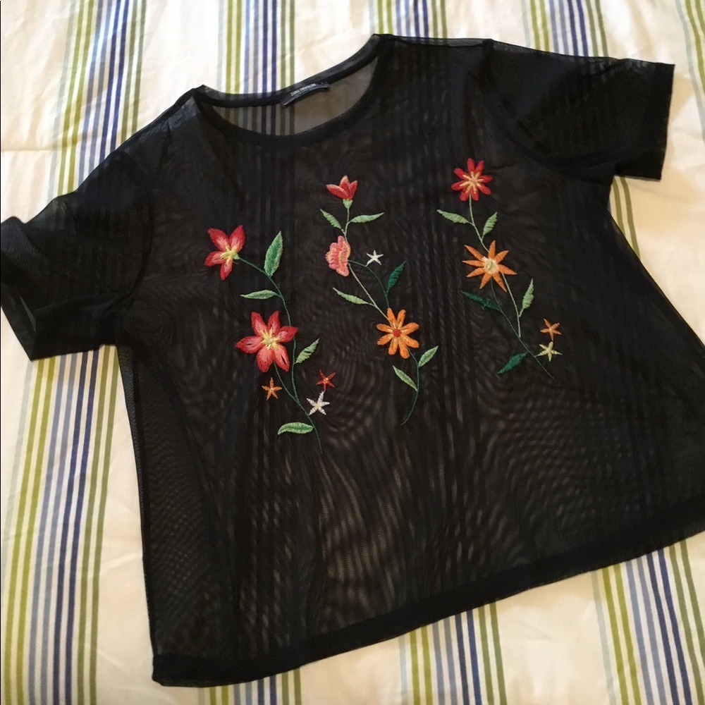 Zara Trafaluc Sheer Black Shirt